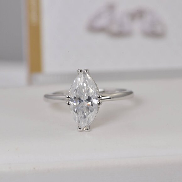 GRA Certified Marquise Cut Moissanite Ring 3.2tcw Engagement Ring 925 - Picture 4 of 7